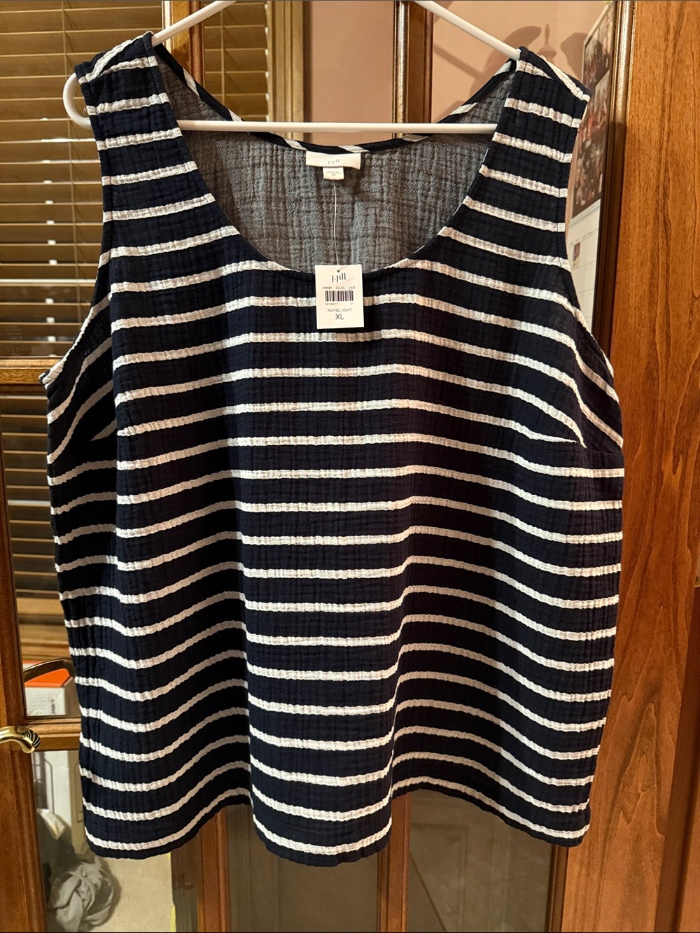 NWT J. Jill Striped Navy Blue/White Tank Top 100% Cotton Lightweight Comfy Sz XL